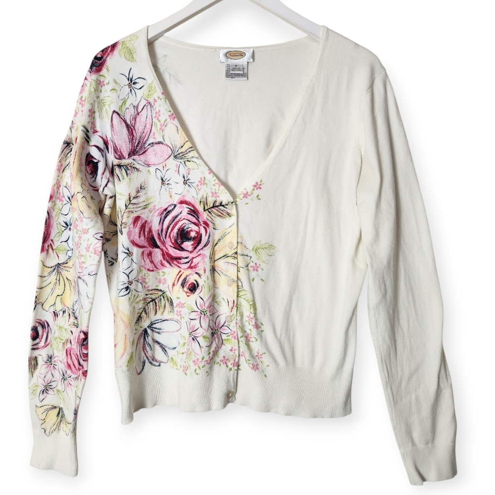 Vintage Talbots Floral Whimsical Button Down Cardigan Size M